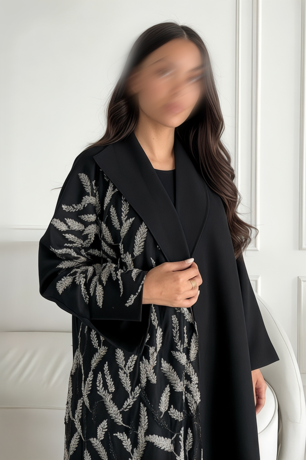 عبايه جاكار سوده مطرزه سايد كامل