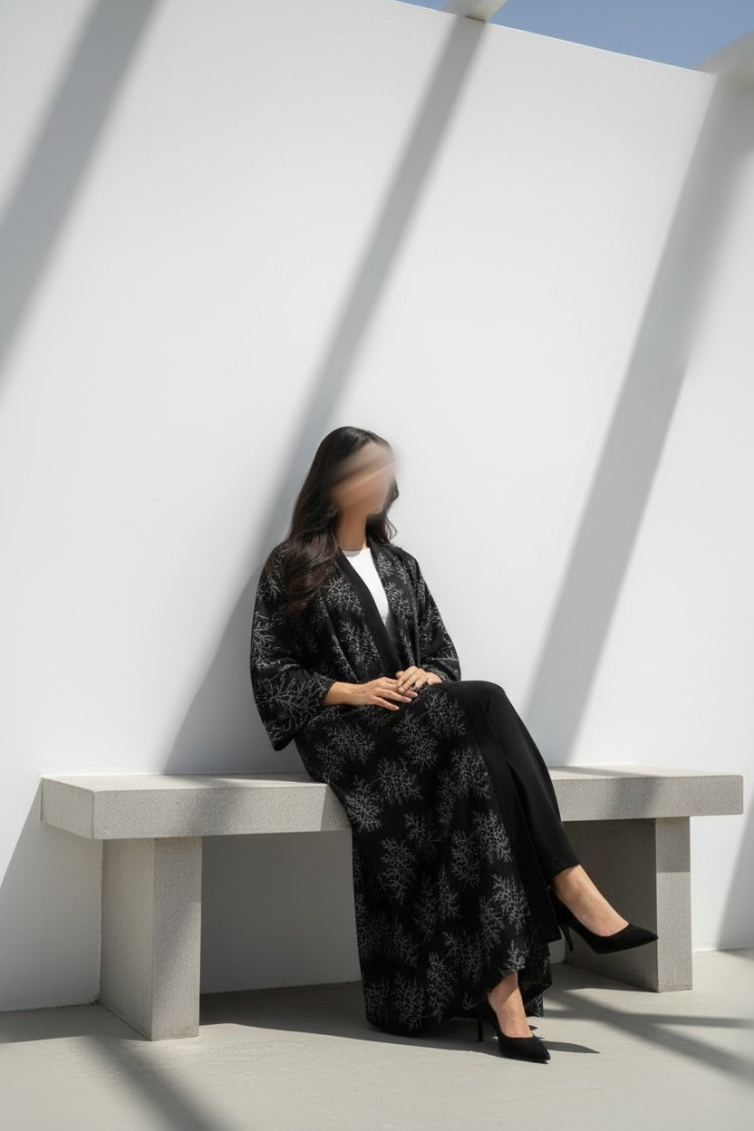 عبايه كريب بحريني بتطريز كمبيوتر انيق