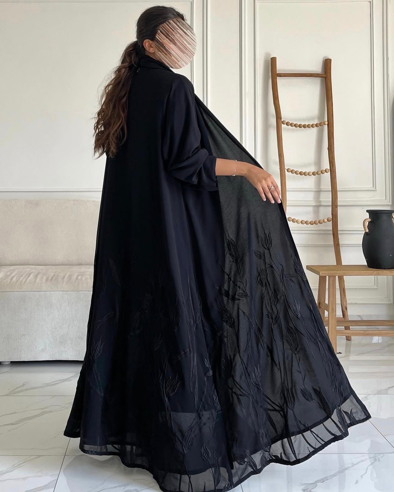 دبل شيفون تطريز اسود