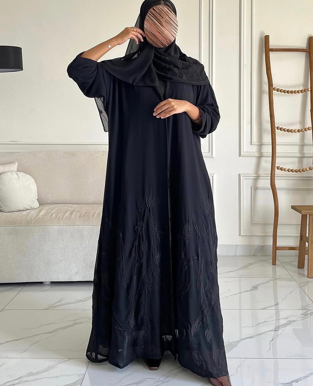 دبل شيفون تطريز اسود