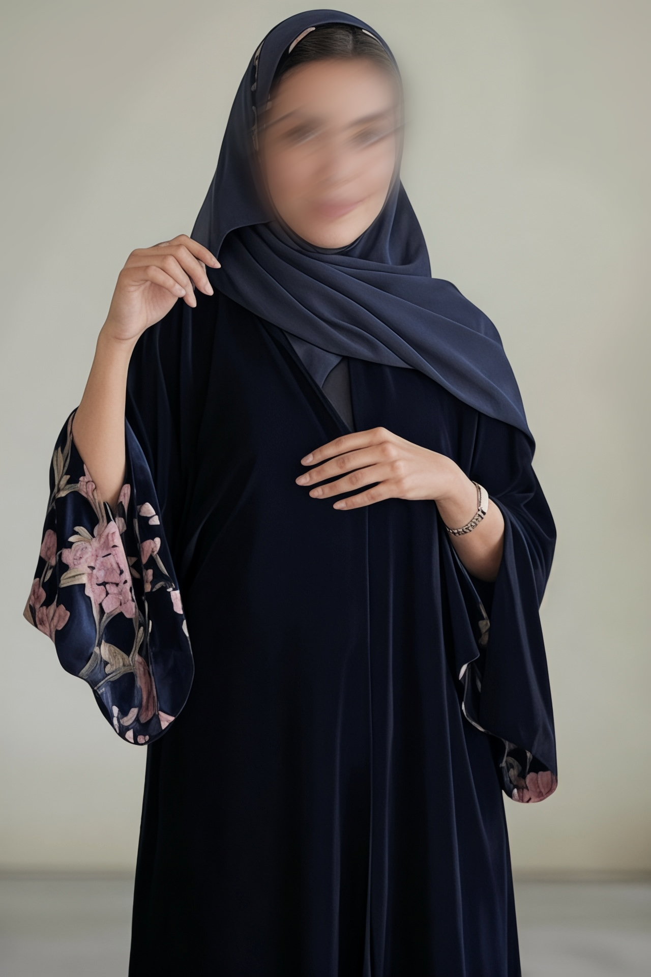 عبايه مخمل ورد عند الأكمام