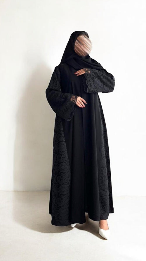 عباية دانتيل أسود عملية – تتسكر بالكامل