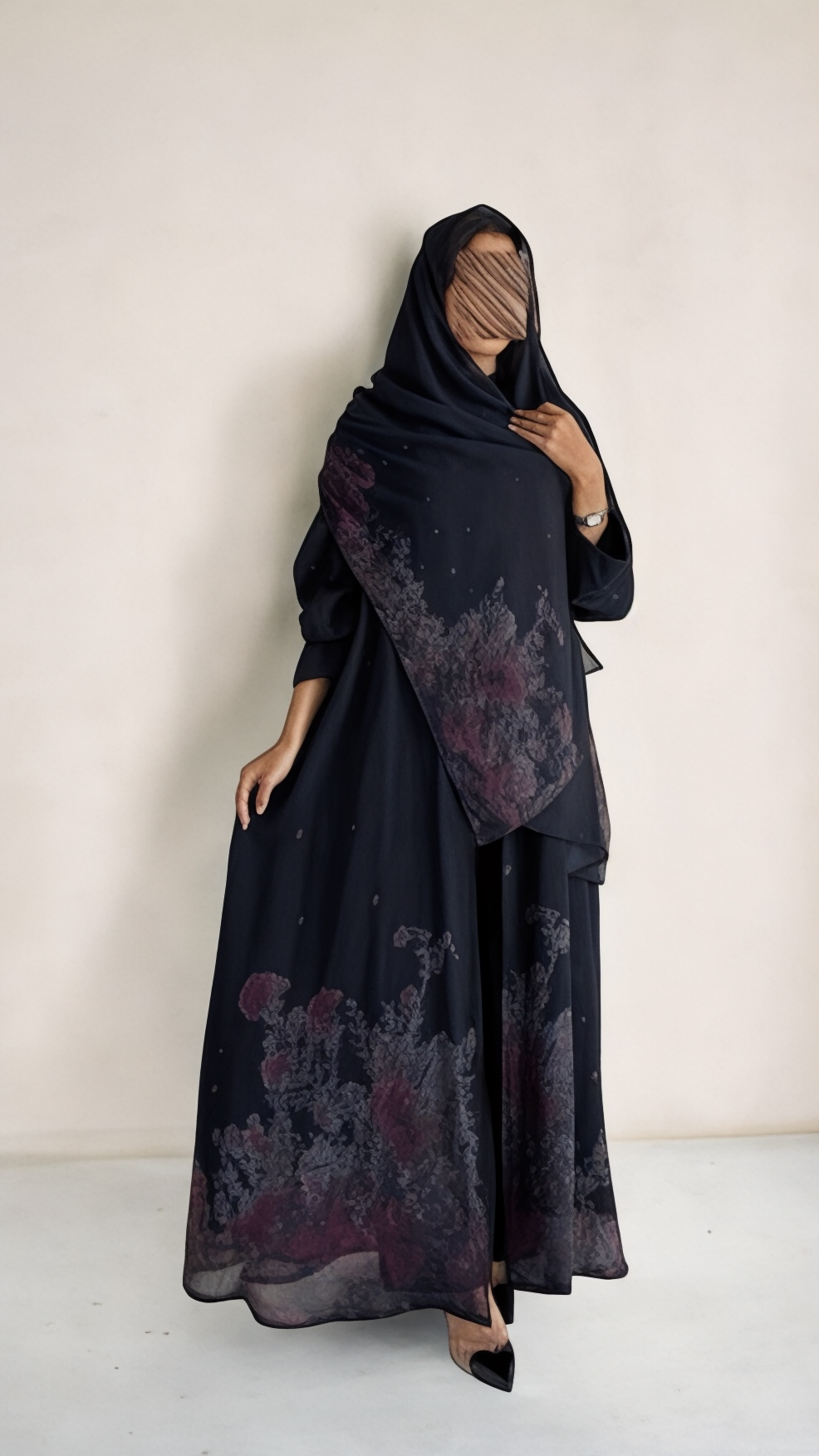 عبايه شيفون مشجر مطبوع