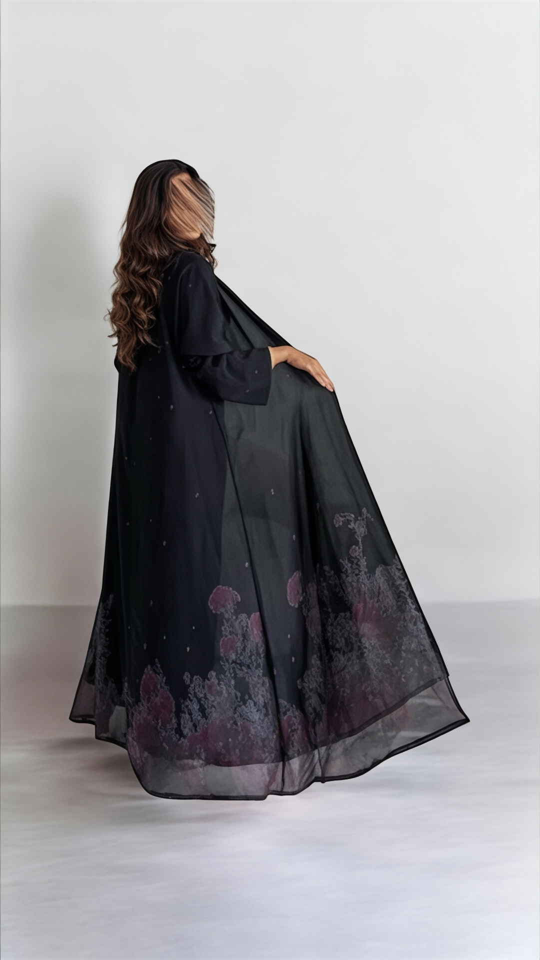 عبايه شيفون مشجر مطبوع