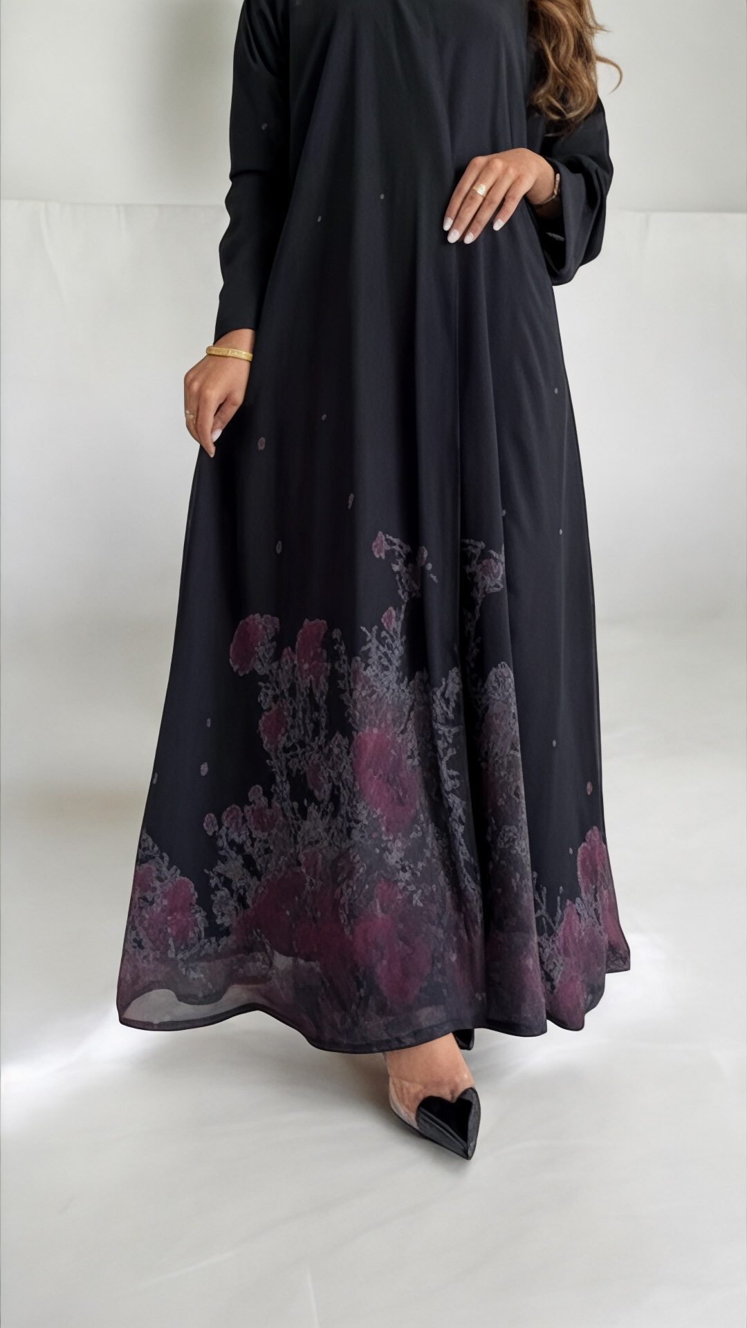 عبايه شيفون مشجر مطبوع