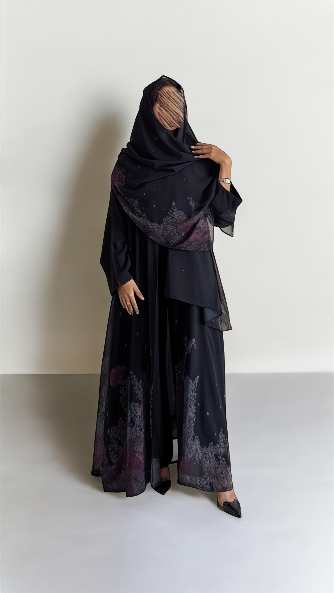 عبايه شيفون مشجر مطبوع