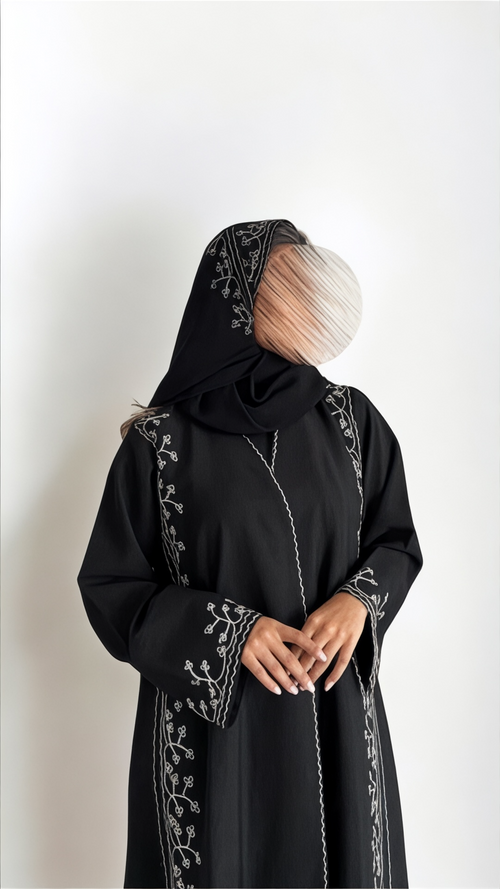 عباية أنيقة بتطريز يدوي ابيض