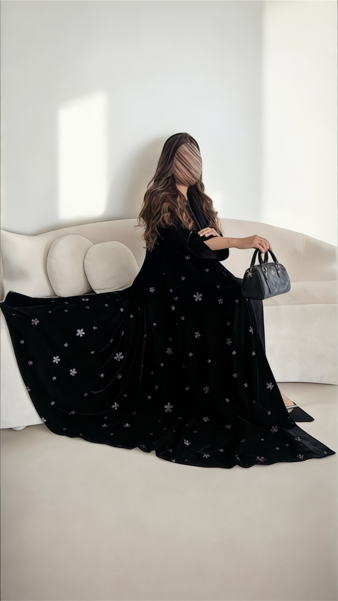 عبايه مخمل كلوش بتطريز ورود منثوره