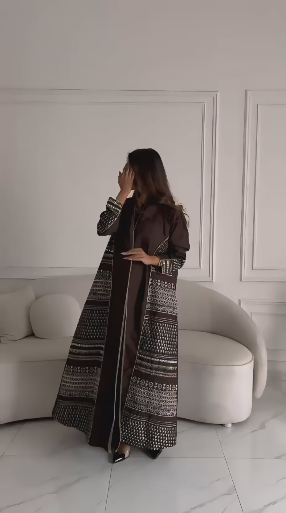 عبايه كريب منميت - تطريز كمبيوتر نص كلوش