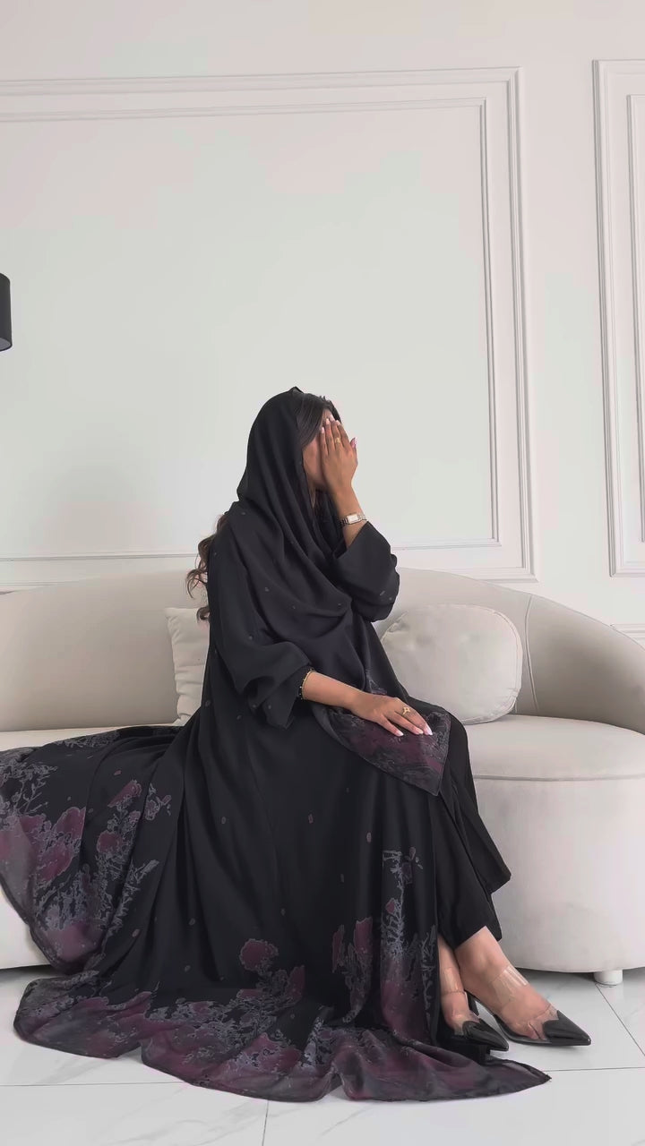 عبايه شيفون مشجر مطبوع