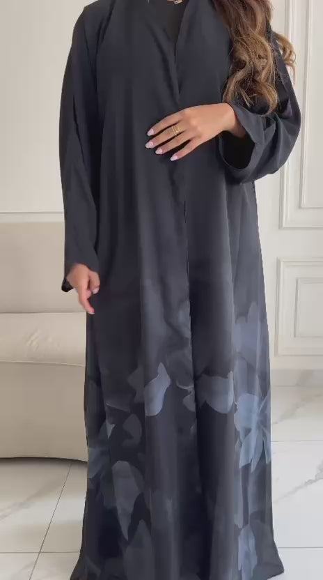 عبايه شيفون مطبوع كحلي